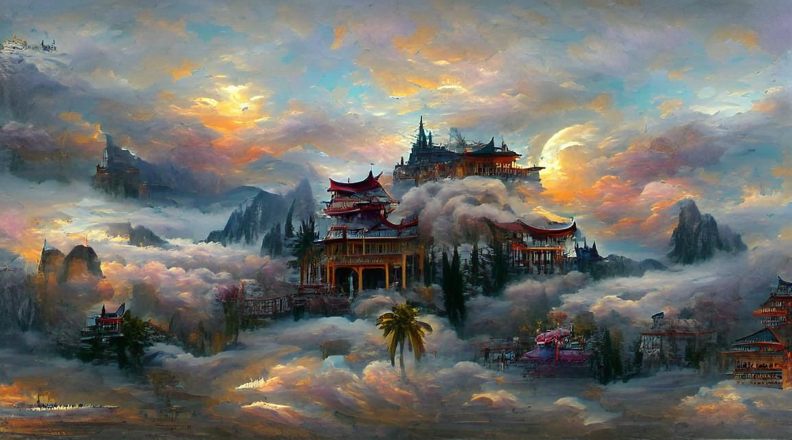 a beautiful painting of Majestic palace and pavilion in the ...