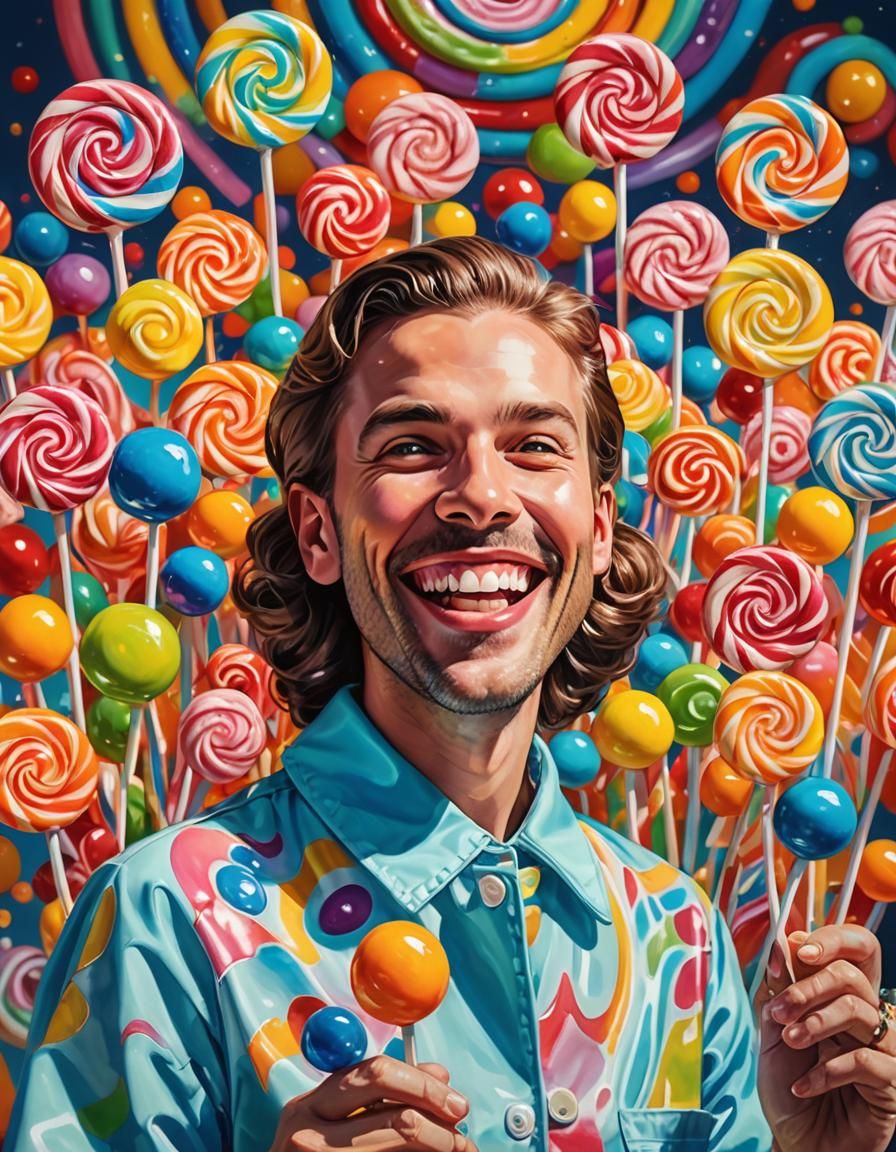 Gleeful Dentist in Candyland: Vibrant Oil Painting