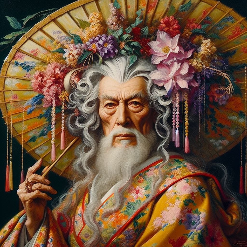 gandalf as a japanese female geisha, japanese expressionism,...