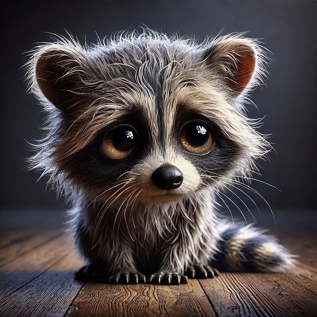 Fluffy Raccoon Stares With Large, Sad Eyes | DALL-E 3 AI image prompt in my tutorials!