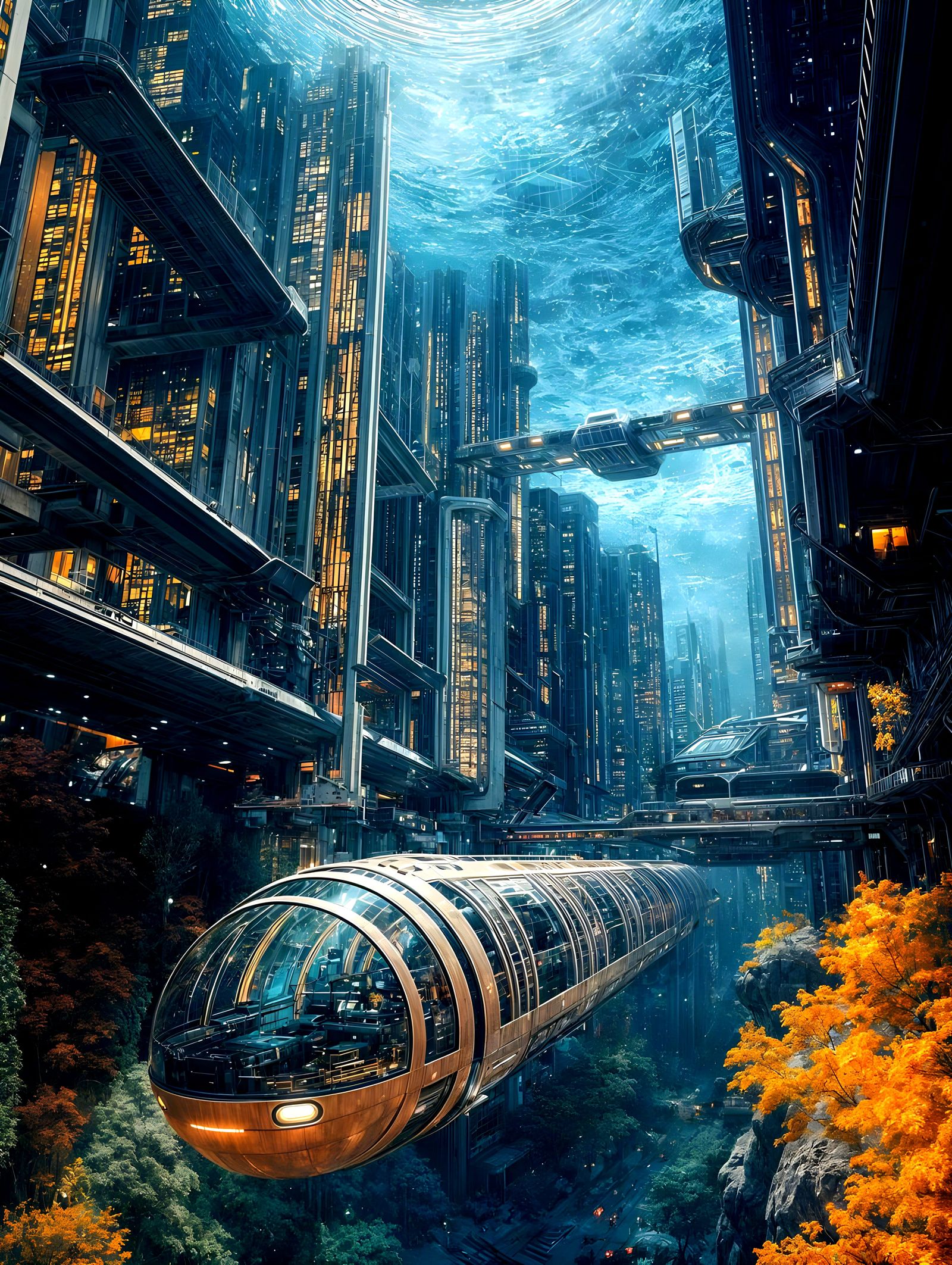 Water Planet Kepler Space Transfer Station in the fall