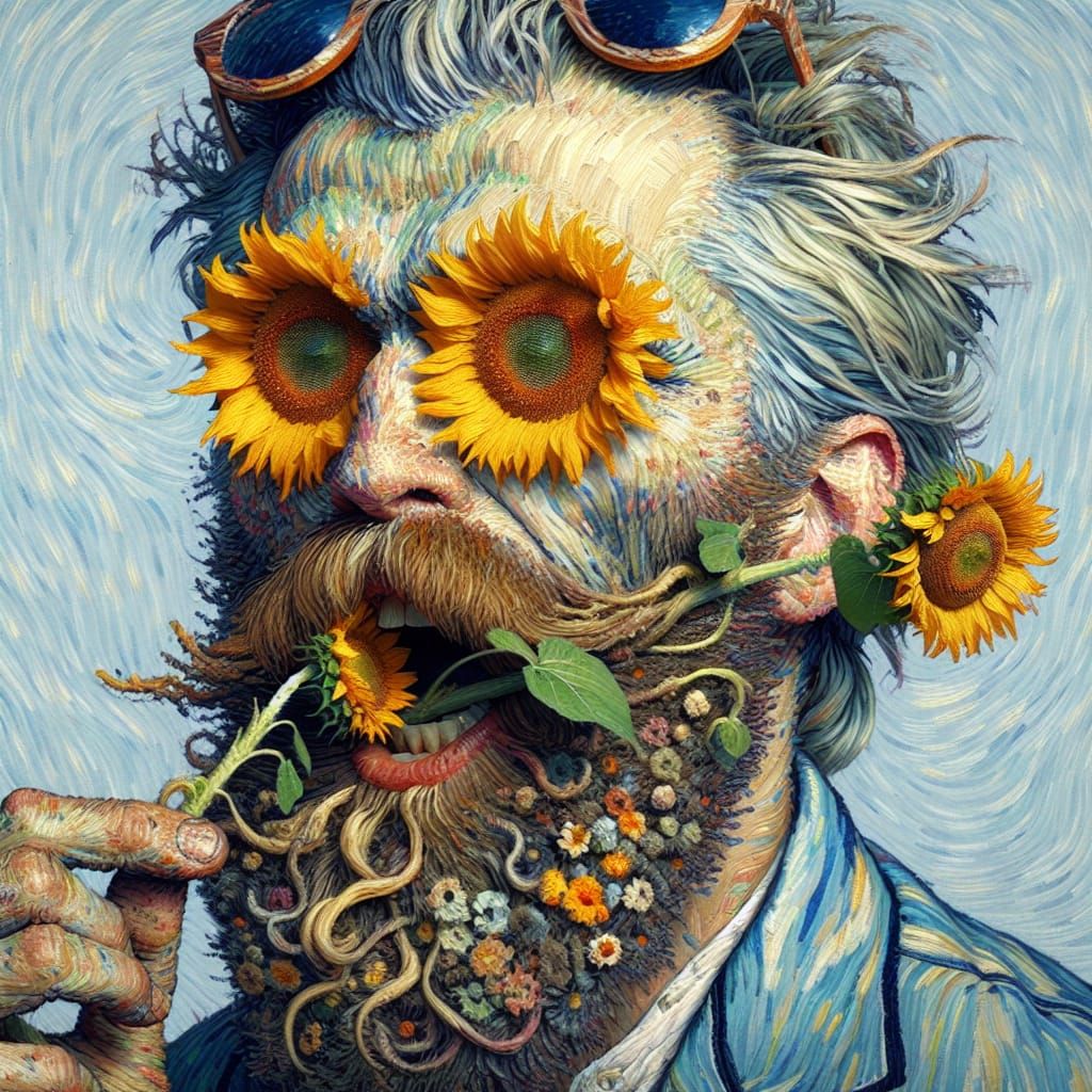 Sunflower Man: A Post-Impressionistic Portrait