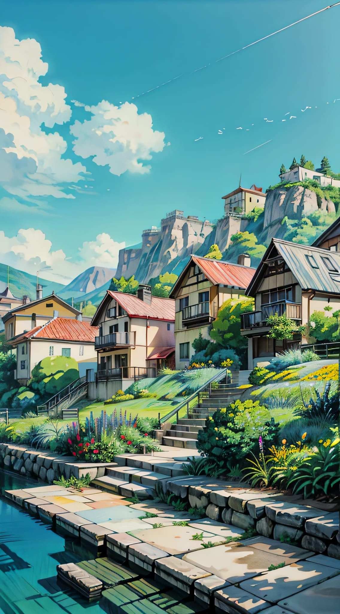 Vibrant Fantasy Anime 41m style Village landscape