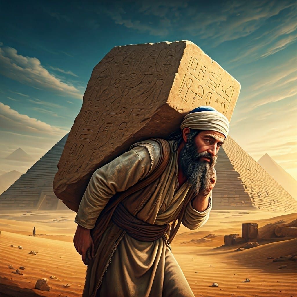 Struggling Jewish Laborer Amidst Ancient Egyptian Ruins in F...