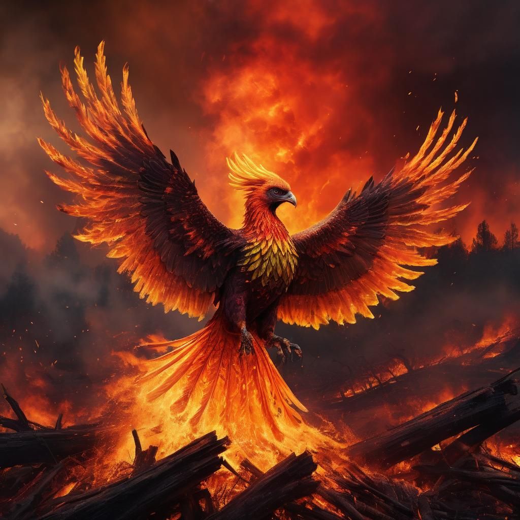 The mythical Phoenix rising from its ashes - AI Generated Artwork ...