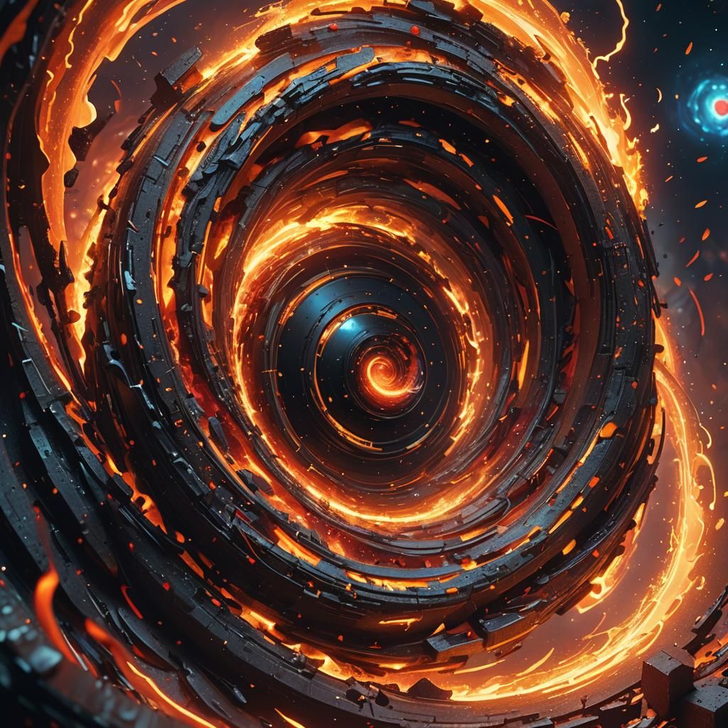 A 3d graffity wall artwork off a void in space  within the middle a vortex then runs deep into oblivion. The rotating inside motionis golden...