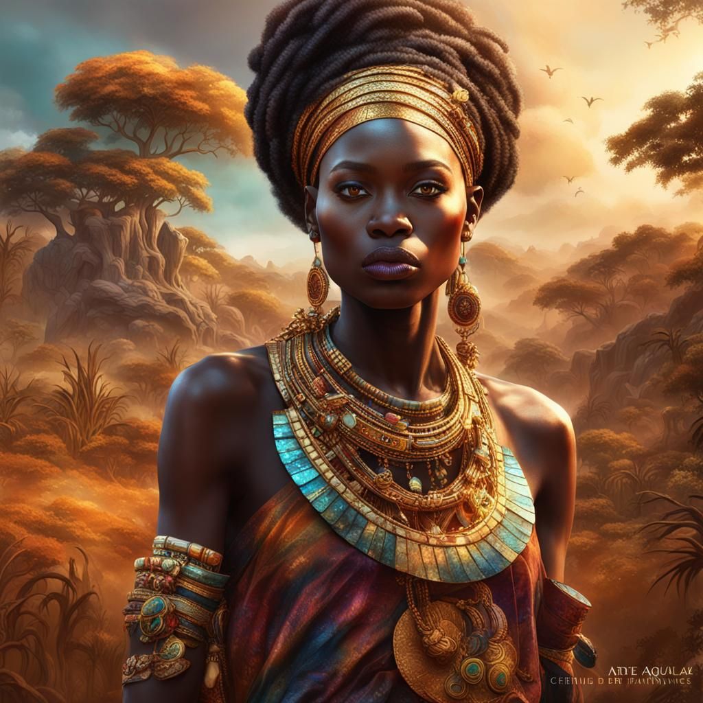 African Goddess Oxum in Watercolor Art