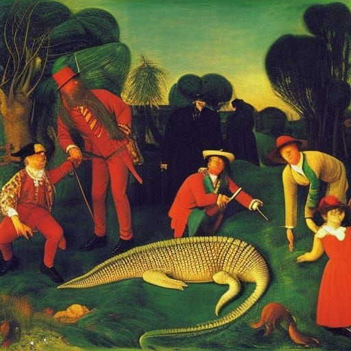 The crocodile got lost in three pines and cries 
By Bronzino...