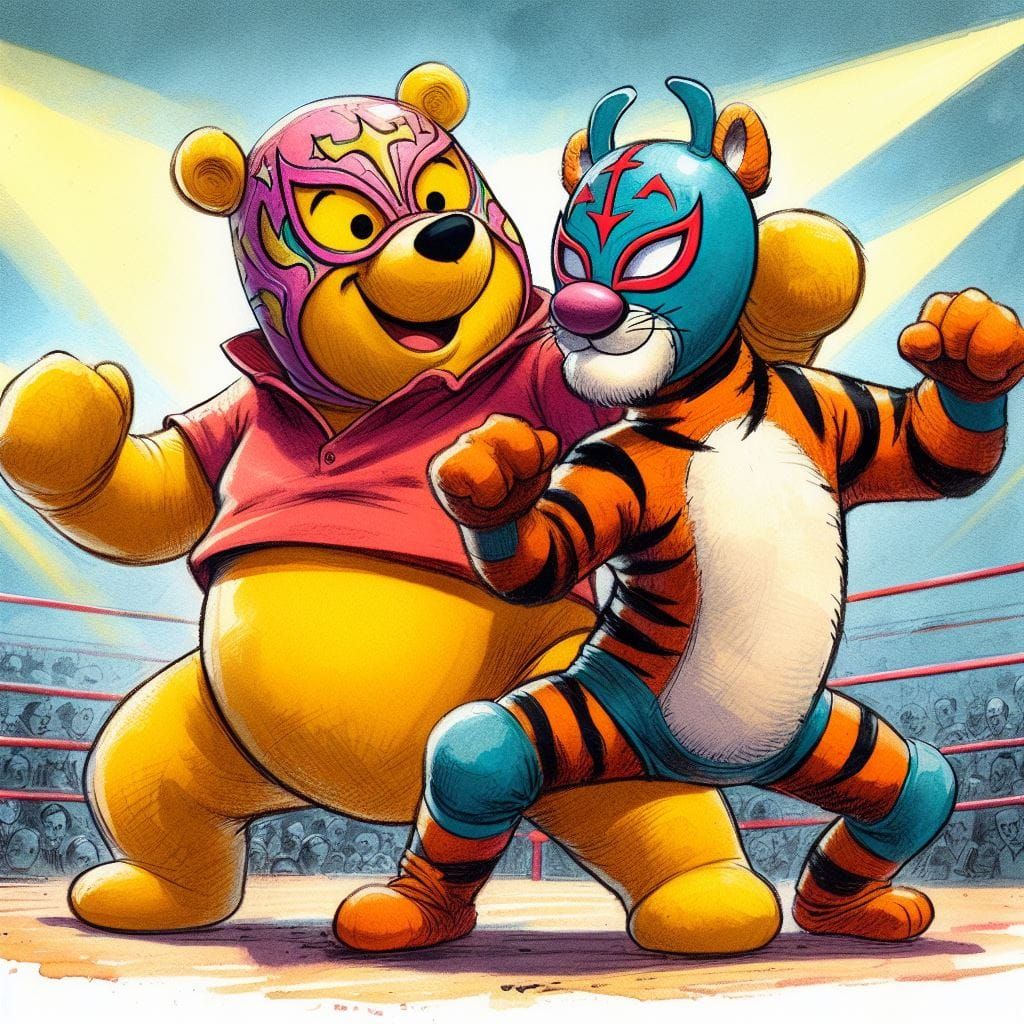 Lucha Libre Pooh & Tigger - AI Generated Artwork - NightCafe Creator