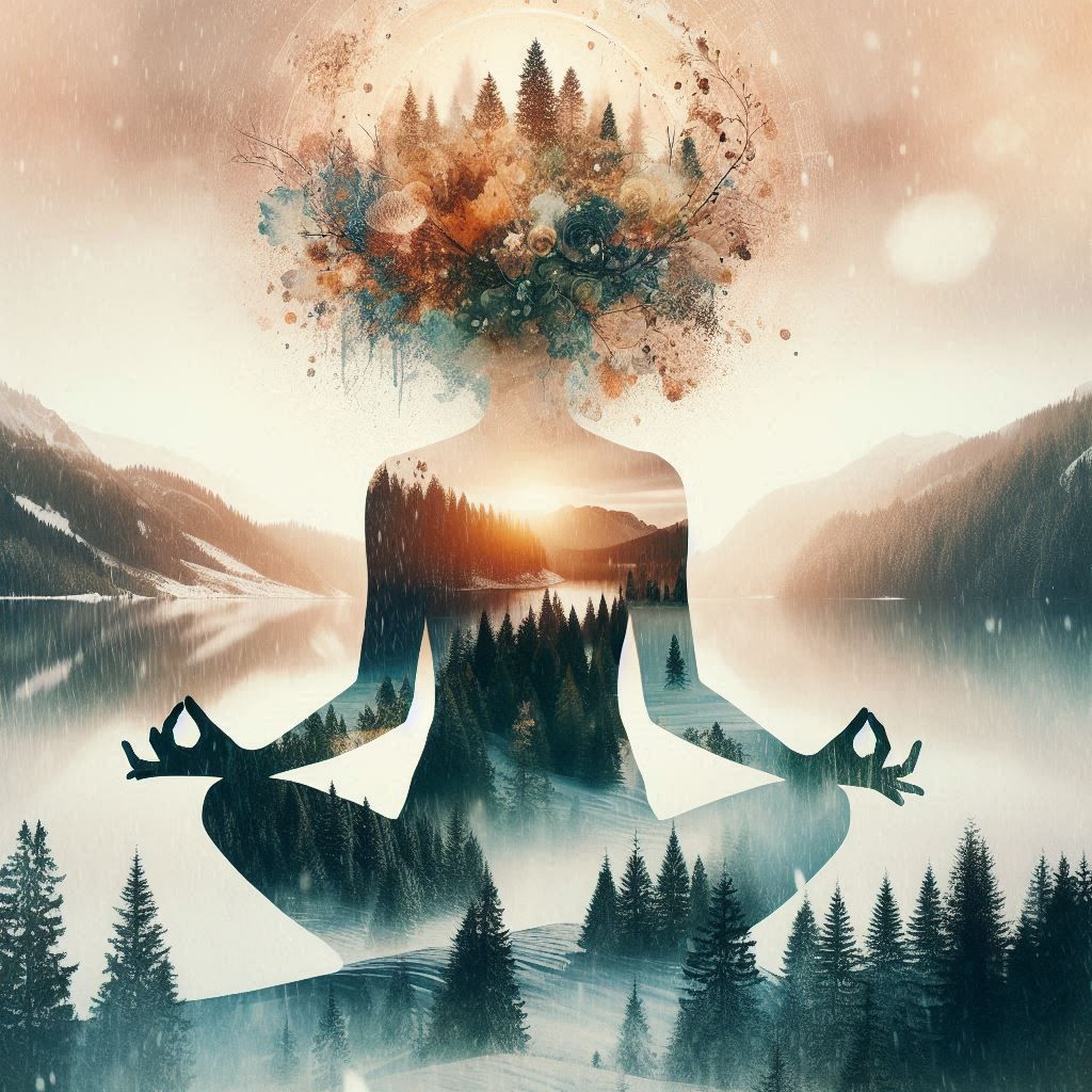 double exposure beautiful fantasy DALL-E 3 portrait landscape..