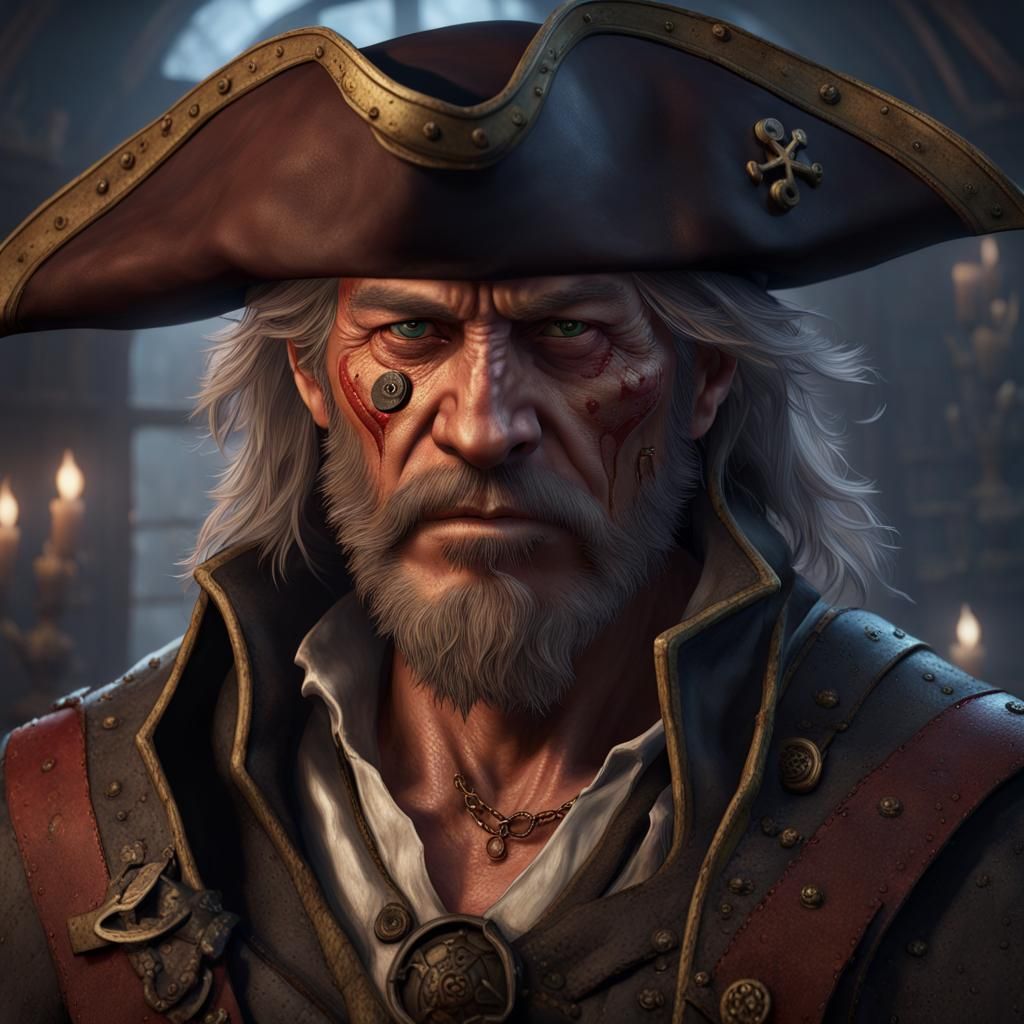 an ex-pirate tavern owner human male by the age of 50 with an eyepatch ...