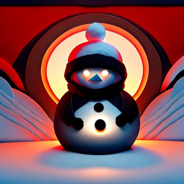  <lora:PaperArt:1.0> an evil snowman at sunset
