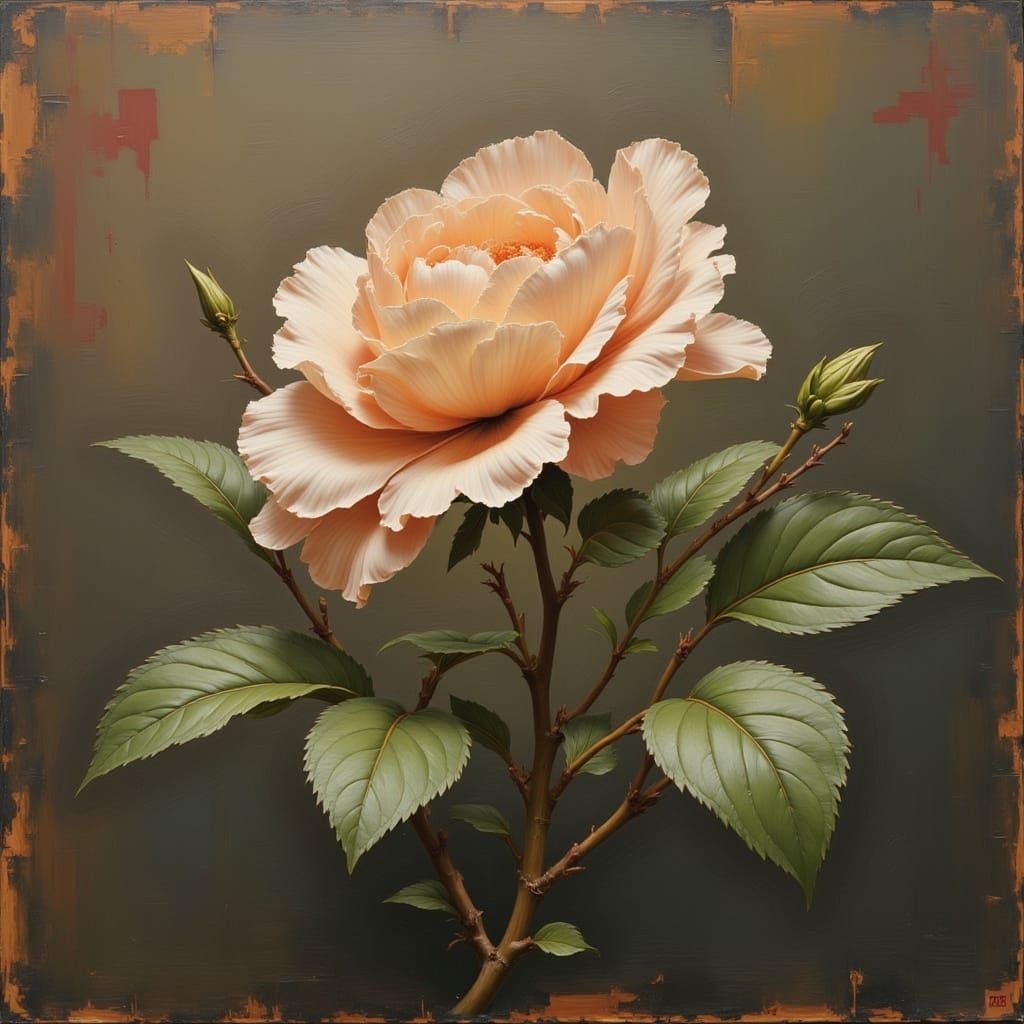 Impressionist Floral Bloom with Verdant Leaves