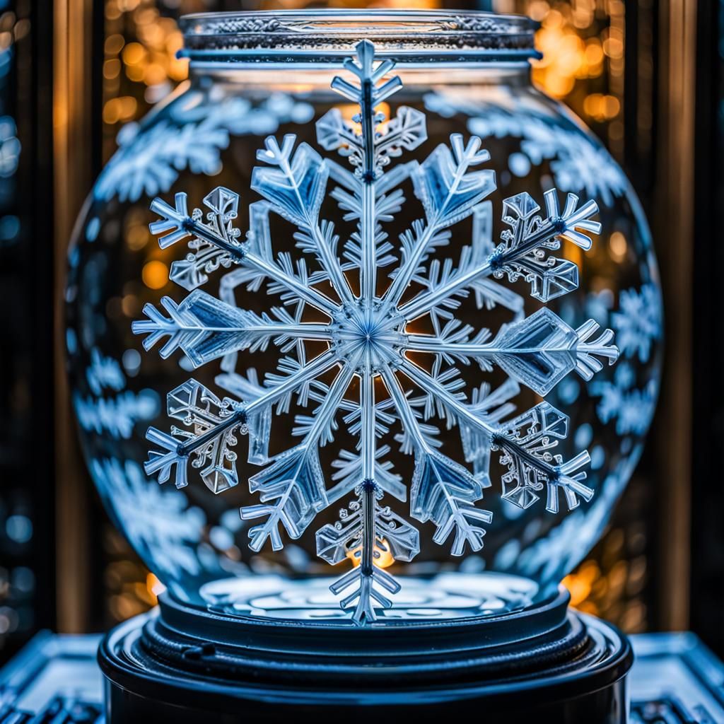 A snowflake being kept frozen in a jar. 