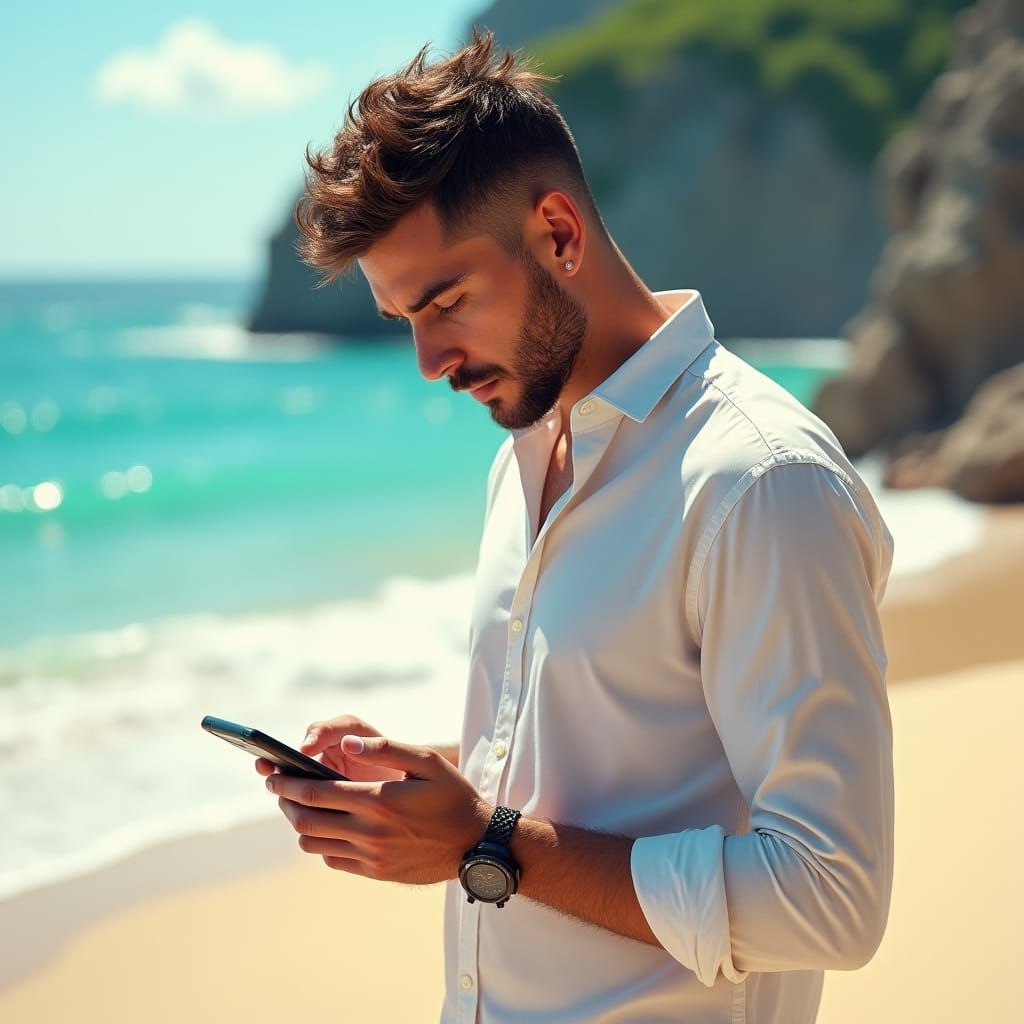 Man on Beach Lit by Warm Sunlight