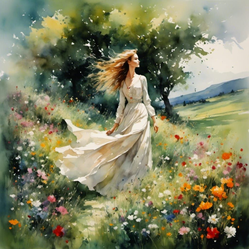 A Spring Day (Watercolor using LushWatercolor model)  by @Artificial Incompetence