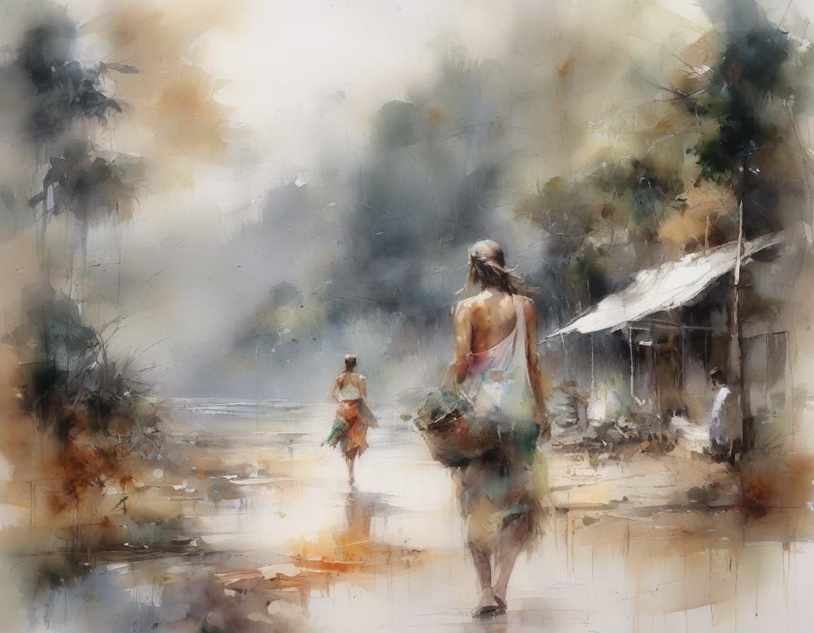 Hyperrealistic Thailand Landscape in Watercolour Style