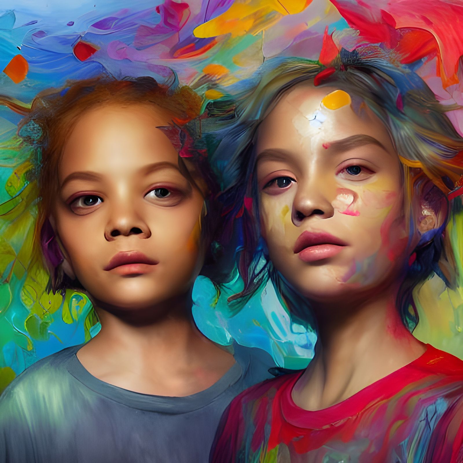 Portrait of children. hyperdetailed contrasting colors detai...