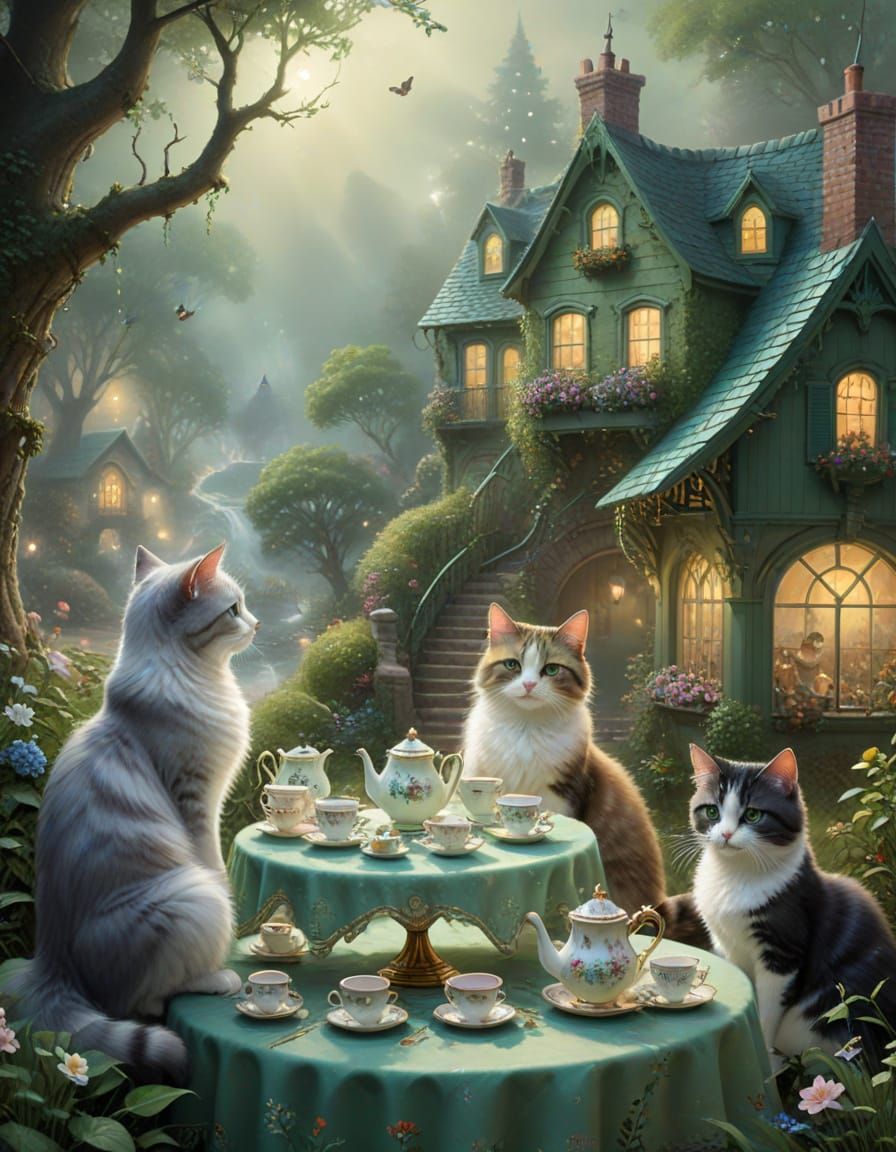 Cats naturally have a tea party on Caturday!  by @mossy