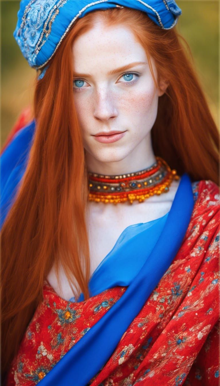 portrait of a in traditional dress on her head and shoulders...