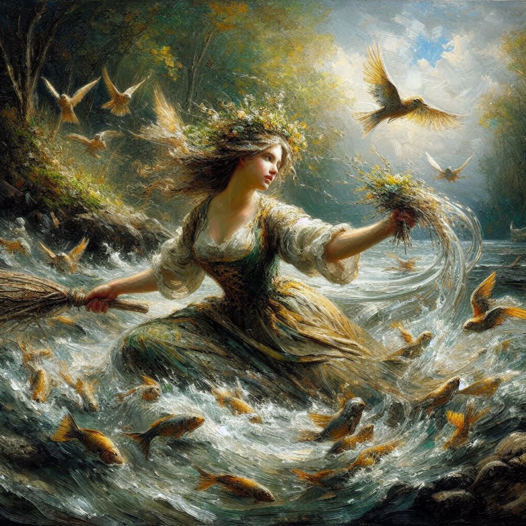 River witch mixing birds and fish