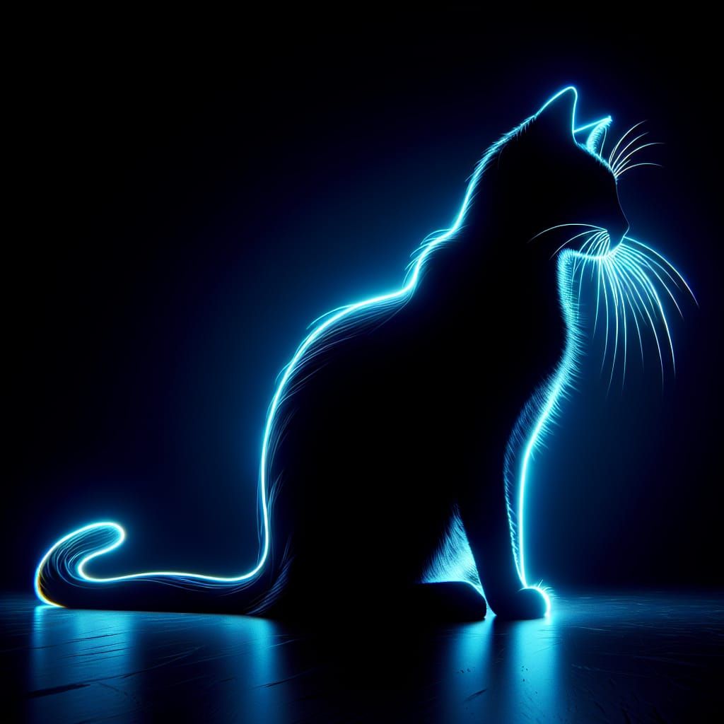 Ethereal Feline Form in Neon Blue Glow