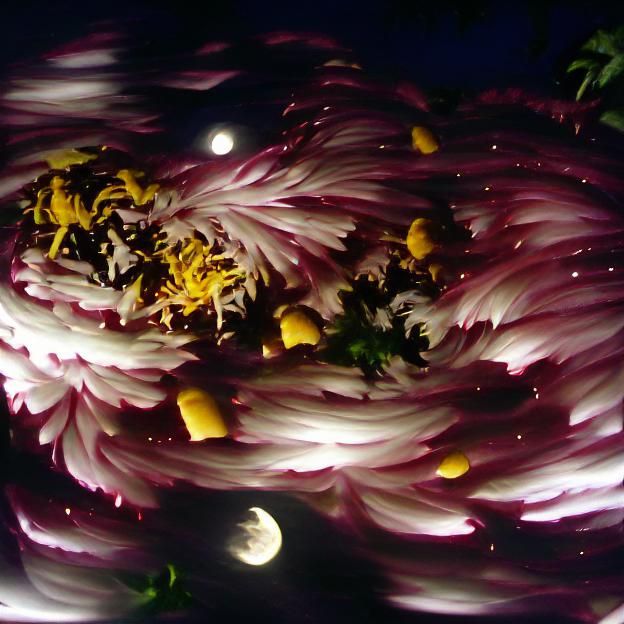 chrysanthemum explosion under moonlight