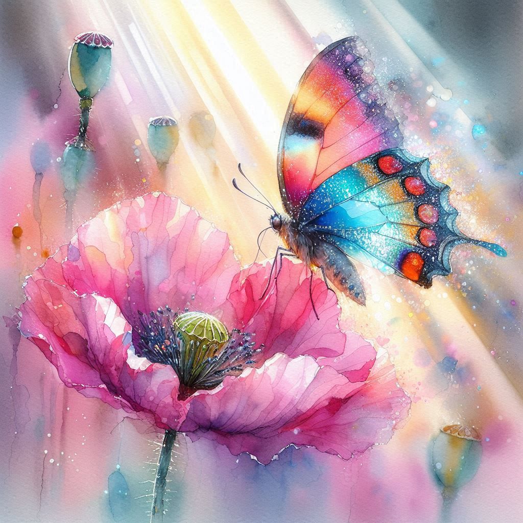 Butterfly and Poppy  by @undefined
