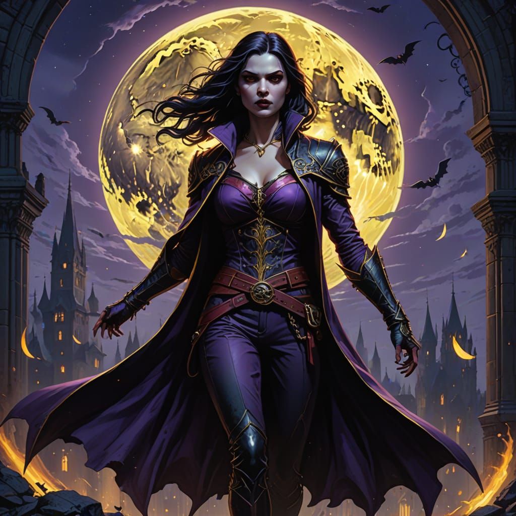 Hyperrealistic depiction, 8K analysis of the female vampire Selene, from the movie, Underworld, charging toward the viewer, holding hand wit...