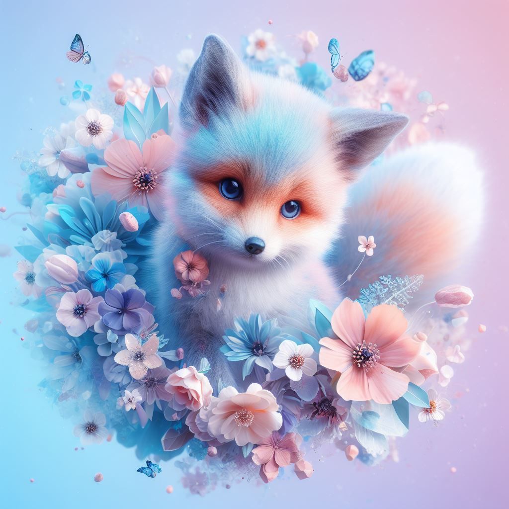 Chibi fox and flowers
