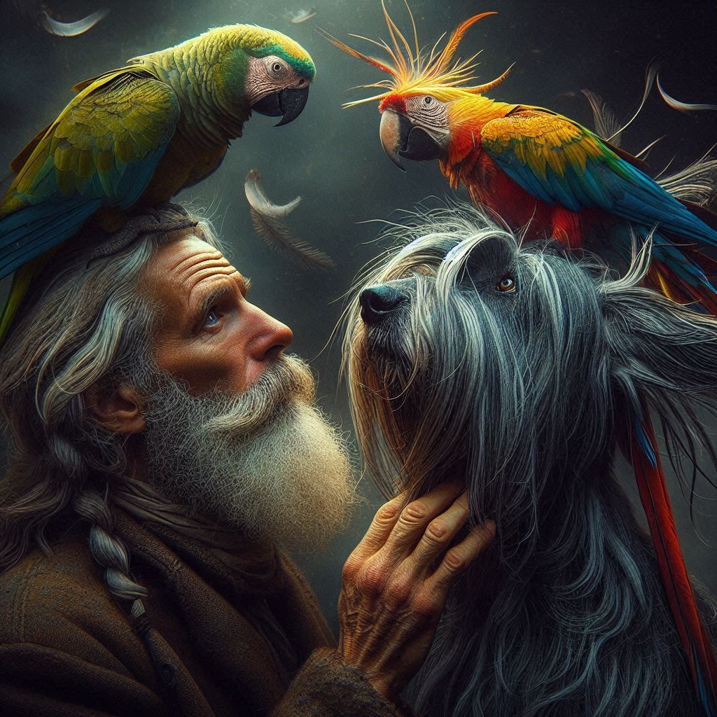 Hommage à ma chienne Cyssie qui aimait tant ses perroquets