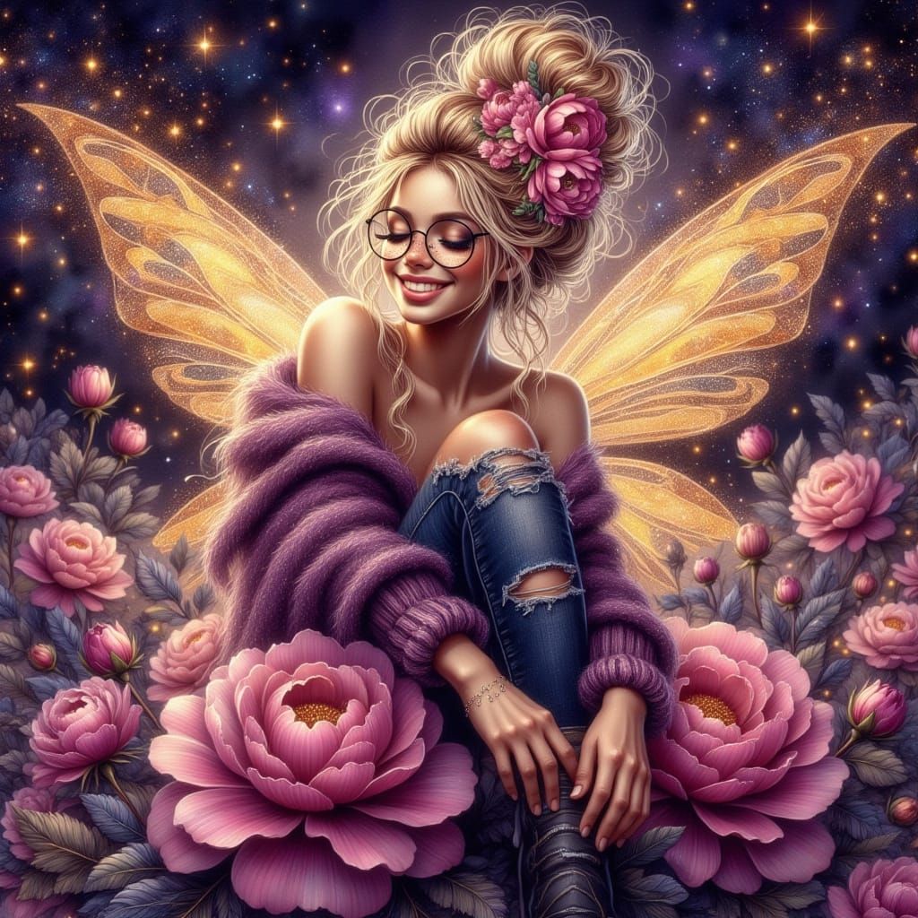 Whimsical Fairy Punk Goddess in Glittercore Style