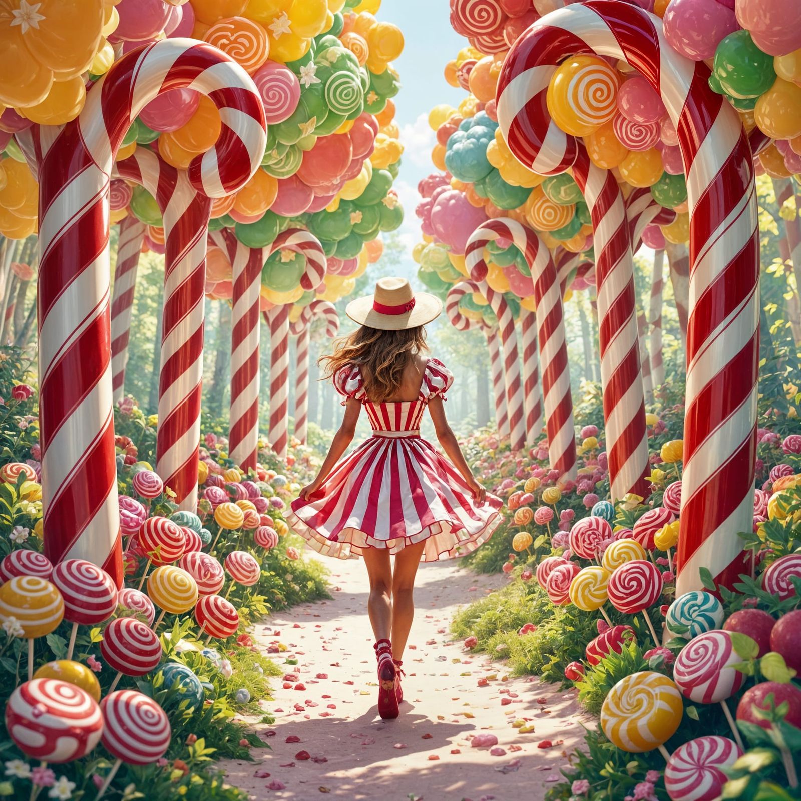 An enchanted forest where the trees are giant candy canes and the leaves are made of colorful fruit leather. ...  by @P S