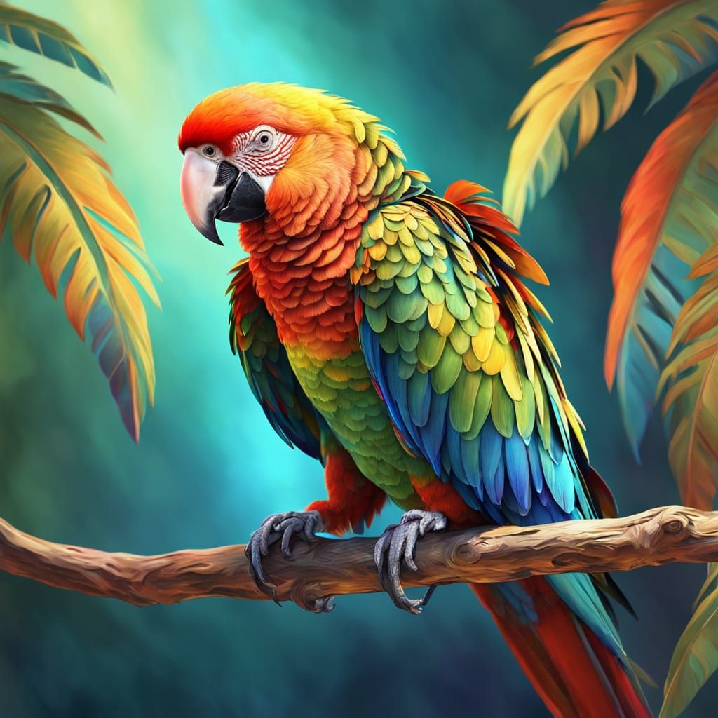 Vibrant Parrot Digital Art: Iridescent Plumage