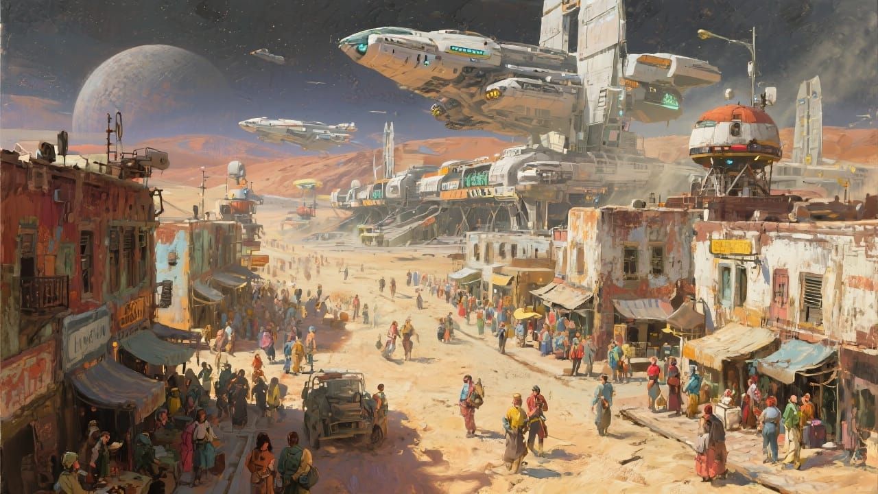 Distant Outpost with busy Space Port  by @Jeff