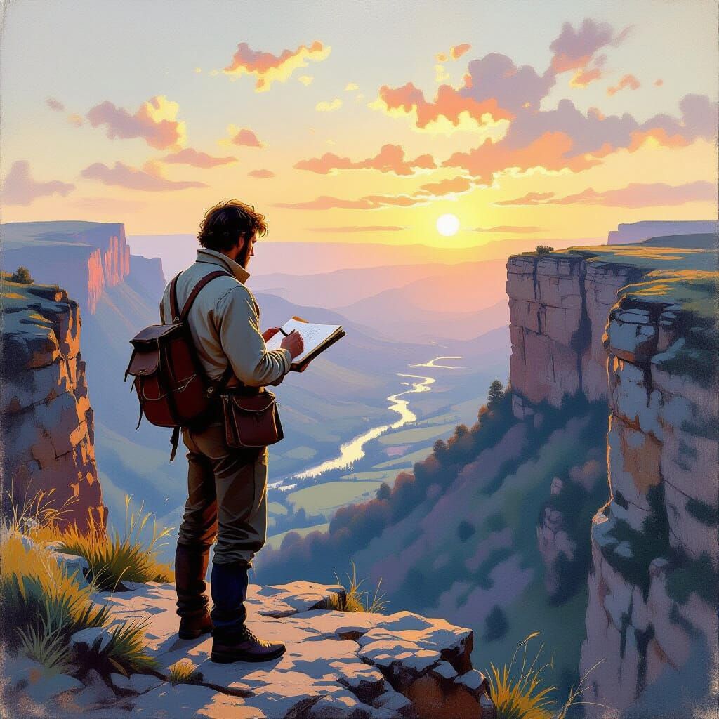 Artist Sketching Majestic Morning Landscape
