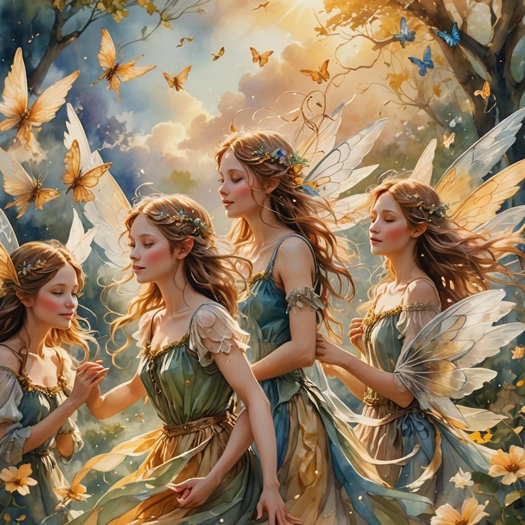 Fairies playing with the wind blowing hair 