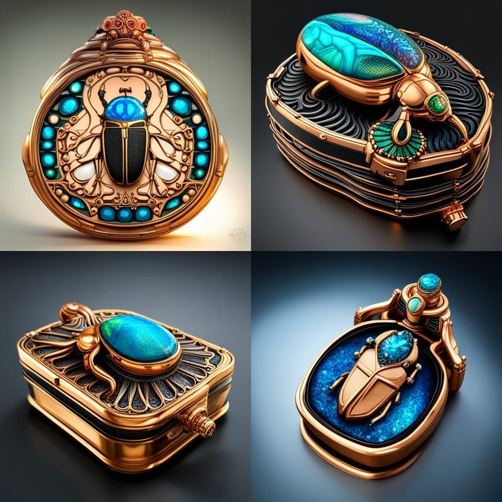 bejeweled beetle in a dark cosmic box , Egyptian jewelry ,  ...