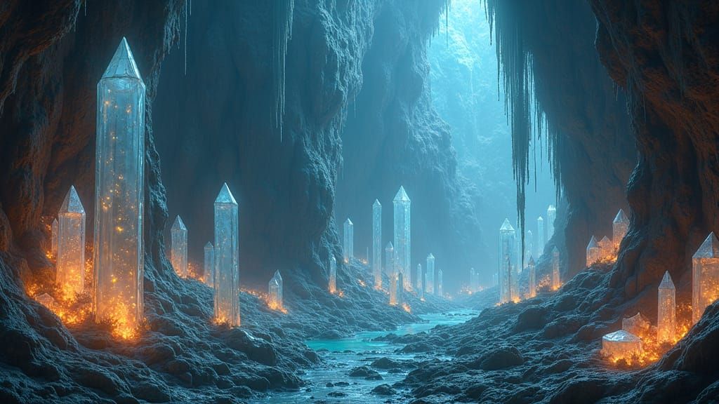 An ancient, crystalline city, forgotten and buried deep within the earth, is rediscovered. Geodes and massive crystal formations pulse with ...