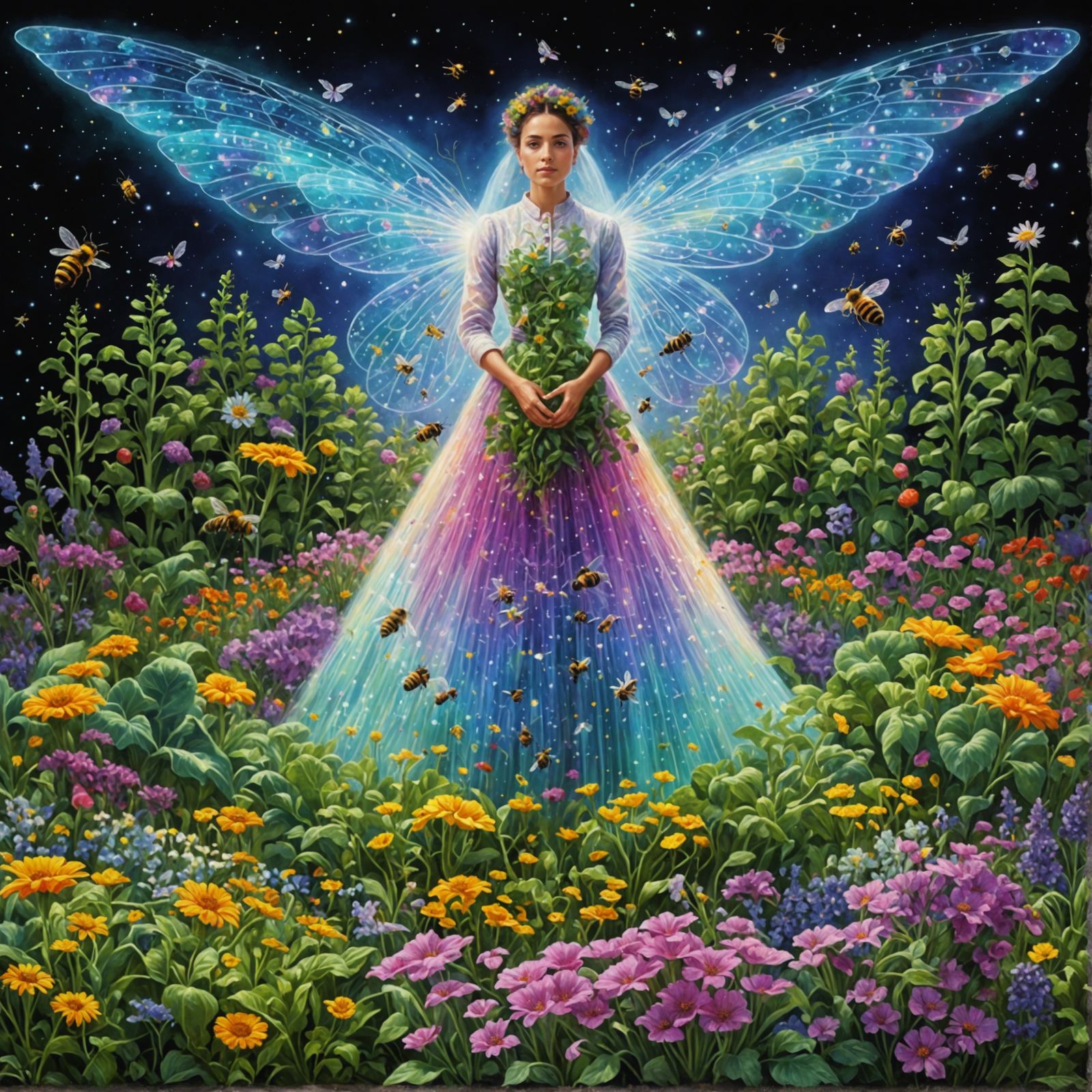 8k resolution holographic astral cosmic illustration mixed media by Pablo Amaringo Beautiful rows of flowers, next to a...