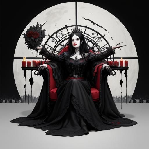 scythe on the side female vampire long black hair,red lips.r...