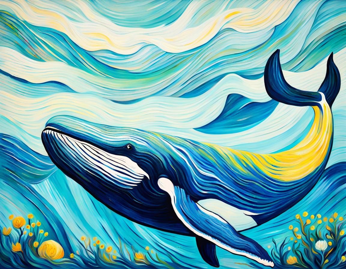 whale, acrylic painting, van gogh style, brush strokes - AI Generated ...