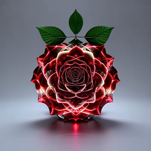 a glowing rose made of crystal glass