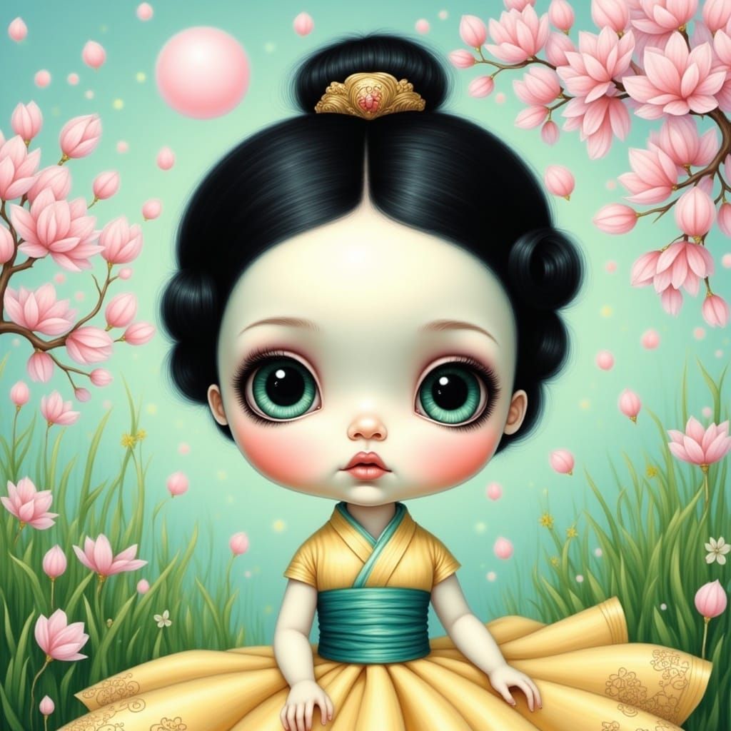 <lora:Big Eyes:1.0> Waifu in a Sakura prairie big eyes; watercolor calligraphy on rice paper; liquid ink painting in the style of (WLOP, (Yo...