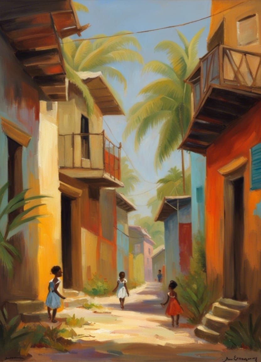 Caribbean Alley Scene by James Gurney