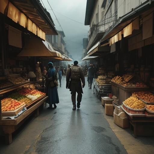 Traveler Immersed in Vibrant Market Culture
