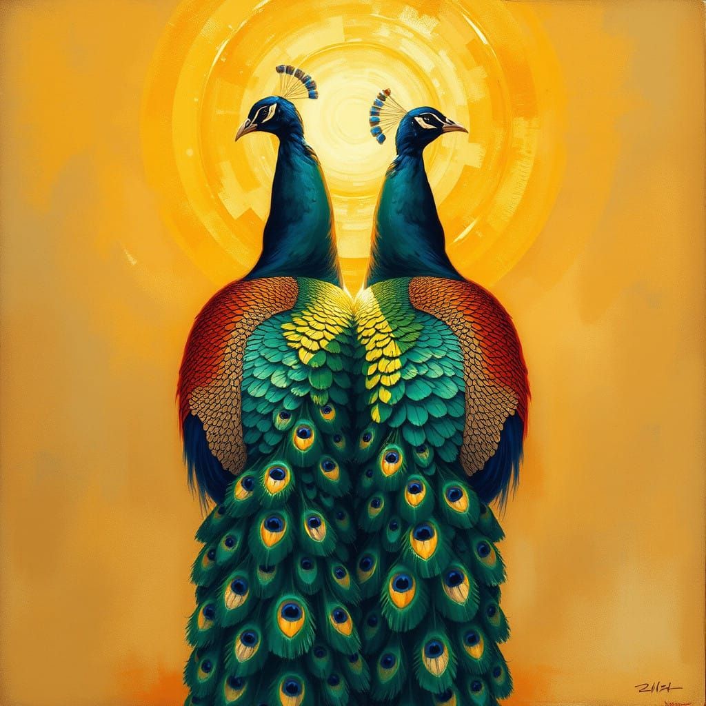 Majestic Peacocks in Vibrant Display, Inspired by Abstract E...