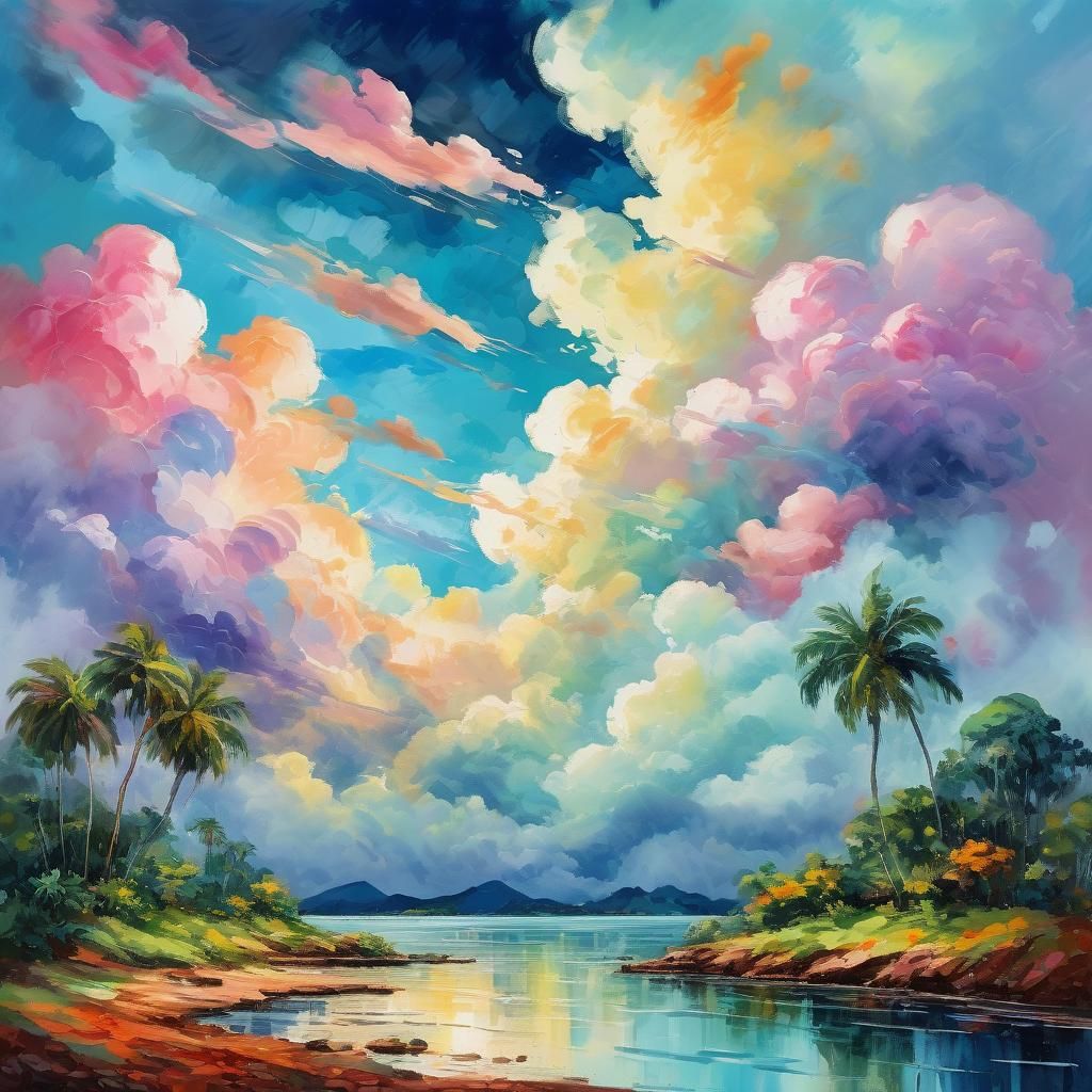 tropical landscape colorful clouds
