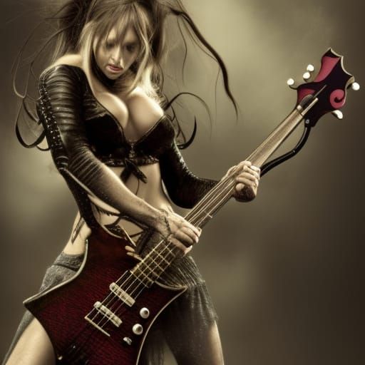 Norse goddess Hel playing bass guitar