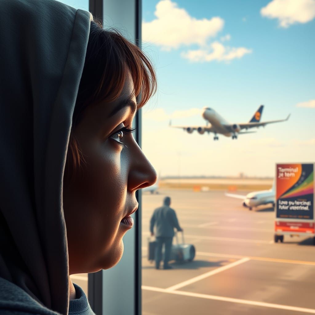 Hopeful Departure: Person Watches Plane Take Off